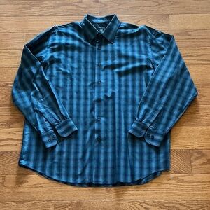 Van Heusen Men's Blue Plaid Button-Down Shirt, Sz XL EUC